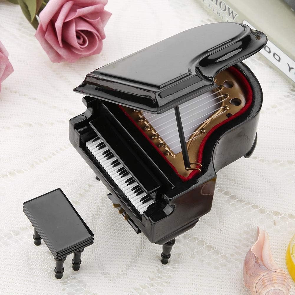Miniatur-Klaviermodell, hölzernes Mini-Klaviermodell mit Bank und schwarzem Gehäusemusikgeschenk für