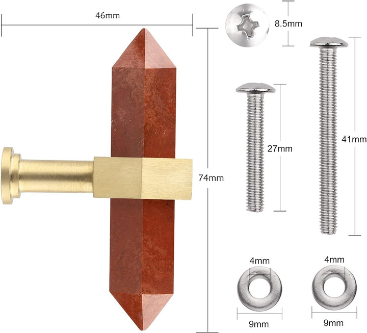 mookaitedecor Satz von 2 Roter Japer Sechseck Double Kristall Punkte Schublade Knöpfe mit Schrauben,