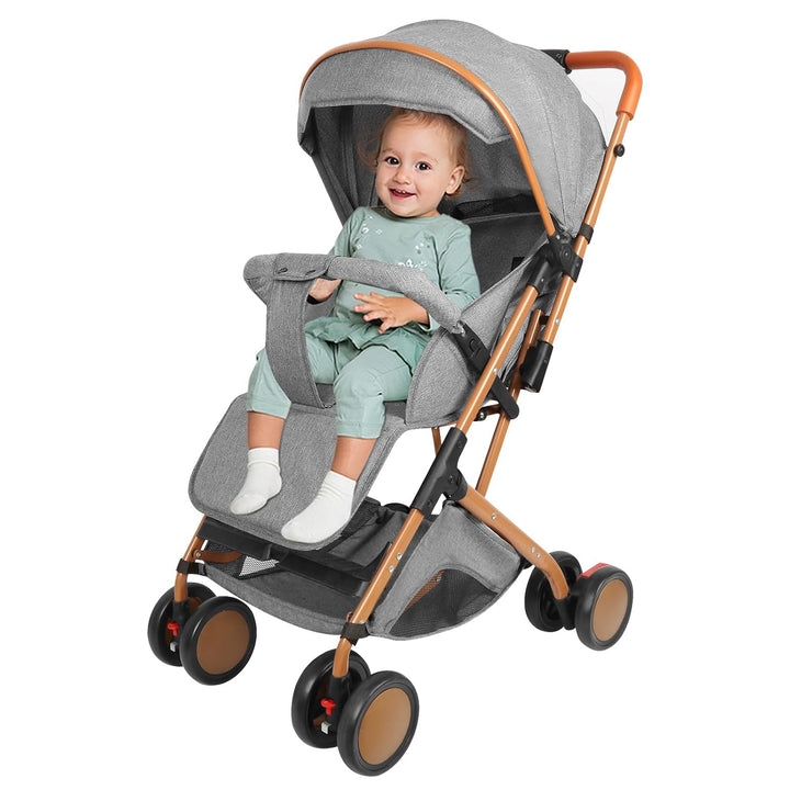 Kinderwagen mit 4 Rädern mit Sonnenschirm, Kinderwagen, sitzend und liegend, verstellbare Rückenlehn