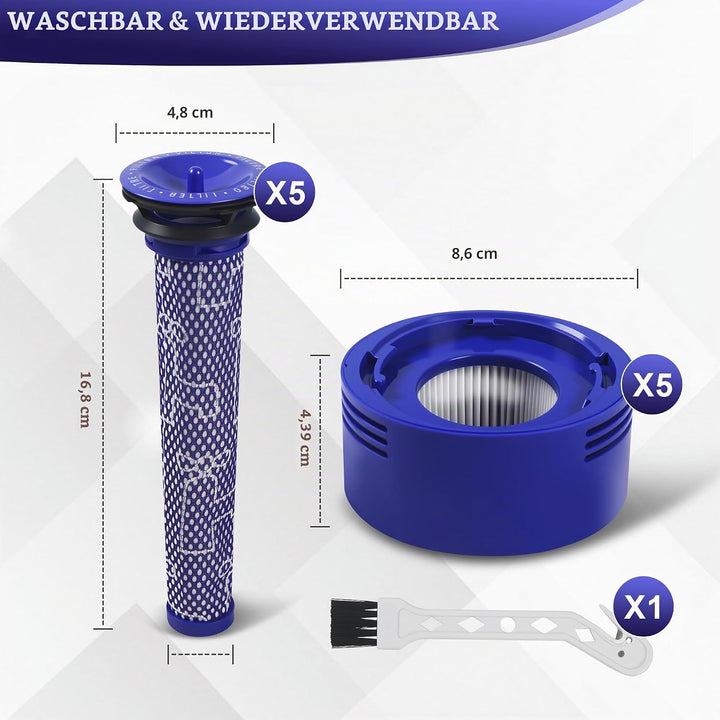 10 Stück für Dyson V8 V7 Filter,V8 V7 Ersatzteile Filter Zubehör set für Dyson,5x Vorfilter + 5x HEP