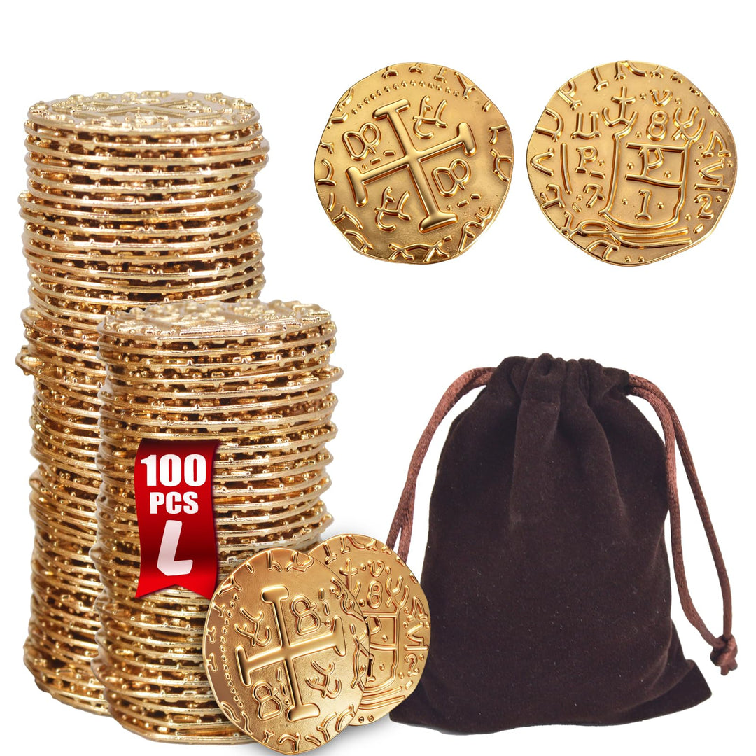 Piraten Münzen Zubehör,Goldmünzen-Set, Metall Goldtaler Deko Dublonen für DND Brettspiele, Cosplay,