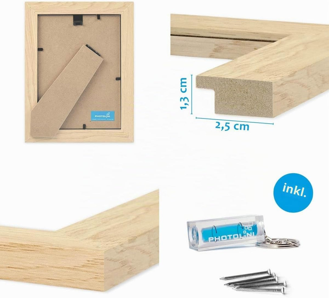PHOTOLINI 3er Bilderrahmen 13x18 Holz MDF Natur, Set breite Bilderrahmen 18x13, Fotorahmen 13 x 18 c