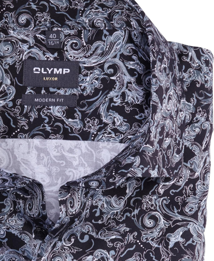 OLYMP Herren Businesshemd Langarm Luxor,Digitaldruck,modern fit,Global Kent 43 Schwarz 68, 43 Schwar