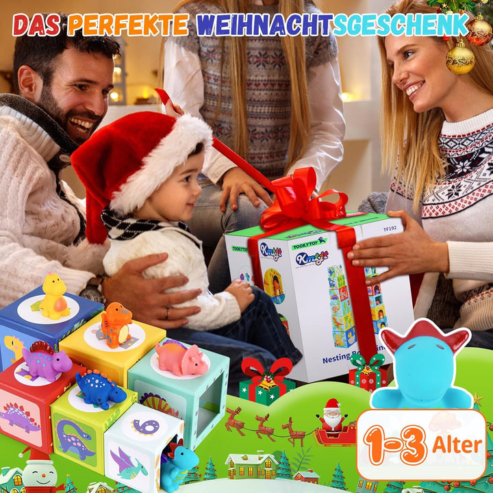 Baby Stapelwürfel und Stapelturm, Kinder Dinosaurier Montessori Spielzeug ab 1 2 3 Jahr, Geschenk ,