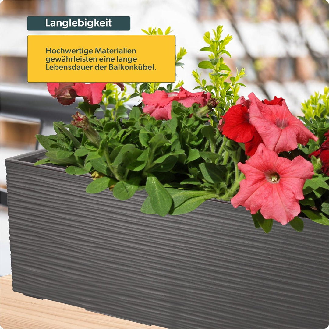 KADAX Blumenkasten 18,5x56 cm, Ritzmuster, Grafit, mit Einsatz – wetterfester rechteckiger Pflanzkas