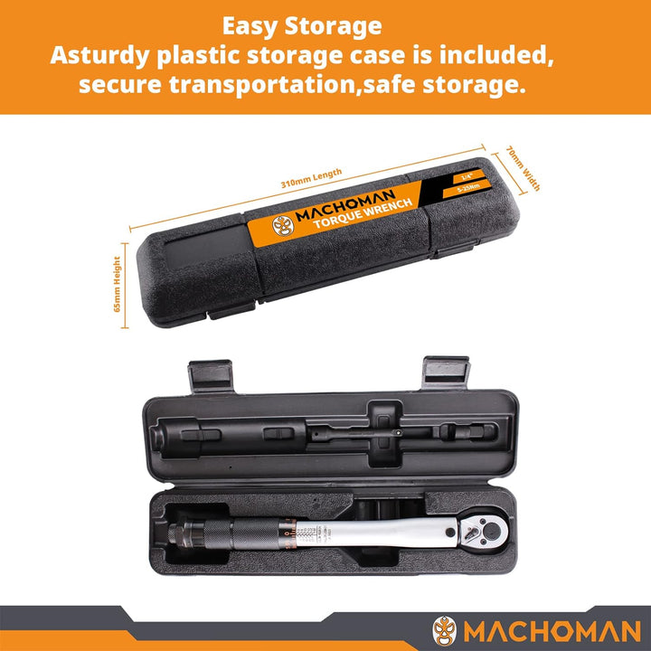 MACHOMAN ATQW203 1/4-Zoll-Trouqe-Schraubenschlüssel (5-25 Nm) mit Verlängerungsstange und 3/8-Zoll-A