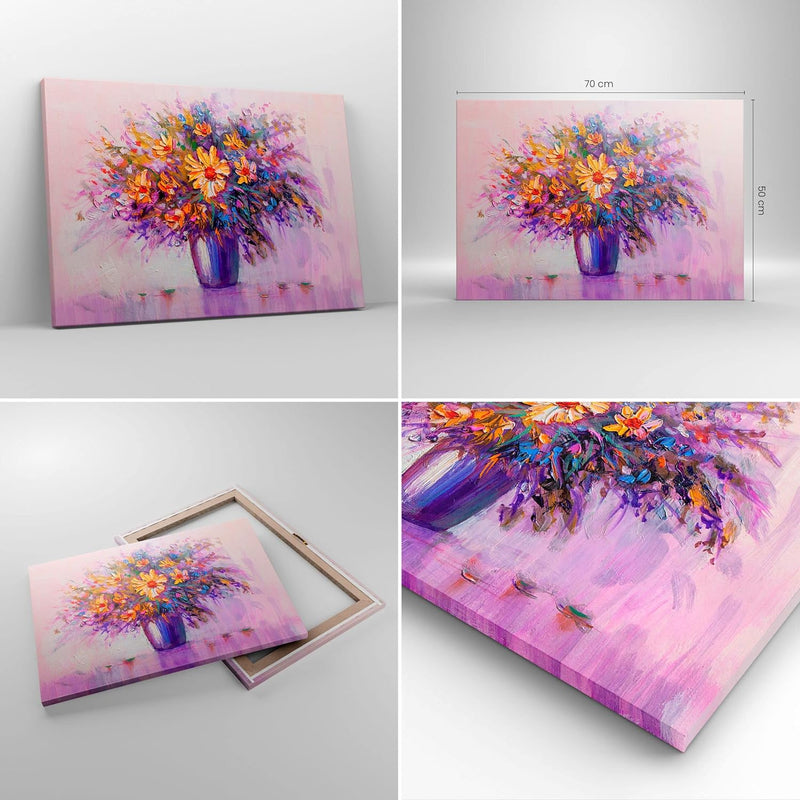 ARTTOR Bilder auf Leinwand Blumen Vase Leinwandbild mit Rahmen 70x50cm Wandbilder Dekoration Wohnzim