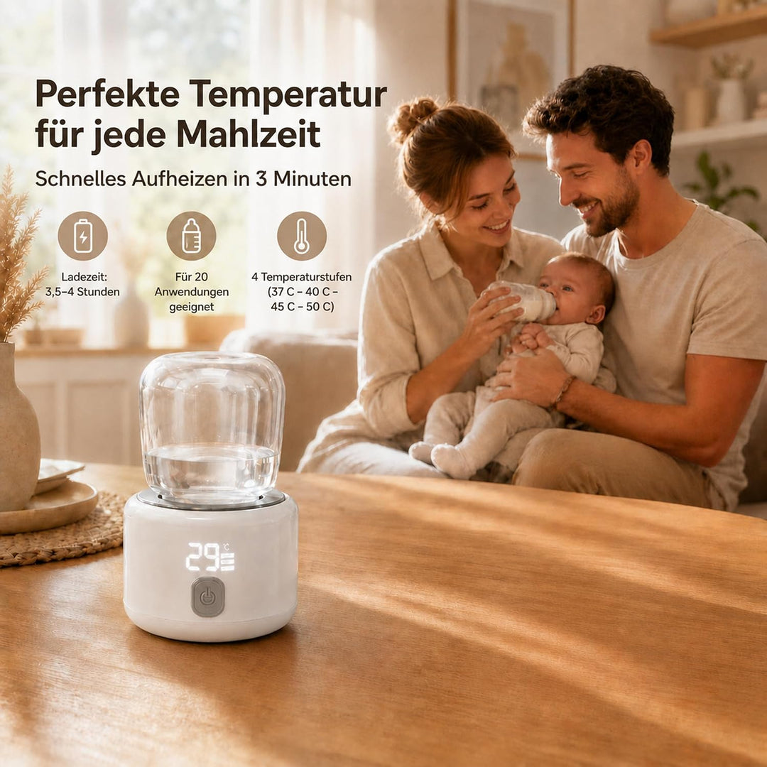 Tragbarer Flaschenwärmer Baby unterwegs Akkubetriebener Milchwärmer USB C | 3-5 Min Schnellheizung,