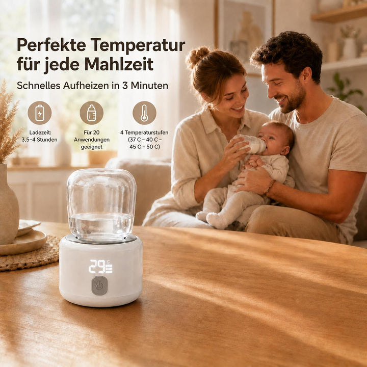Tragbarer Flaschenwärmer Baby unterwegs Akkubetriebener Milchwärmer USB C | 3-5 Min Schnellheizung,