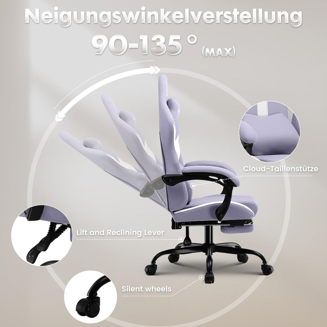 GTPLAYER Gaming Stuhl Bürostuhl Ergonomisch Gaming Sessel mit Kopfstütze und Cloud-Lendenkissen, Gep