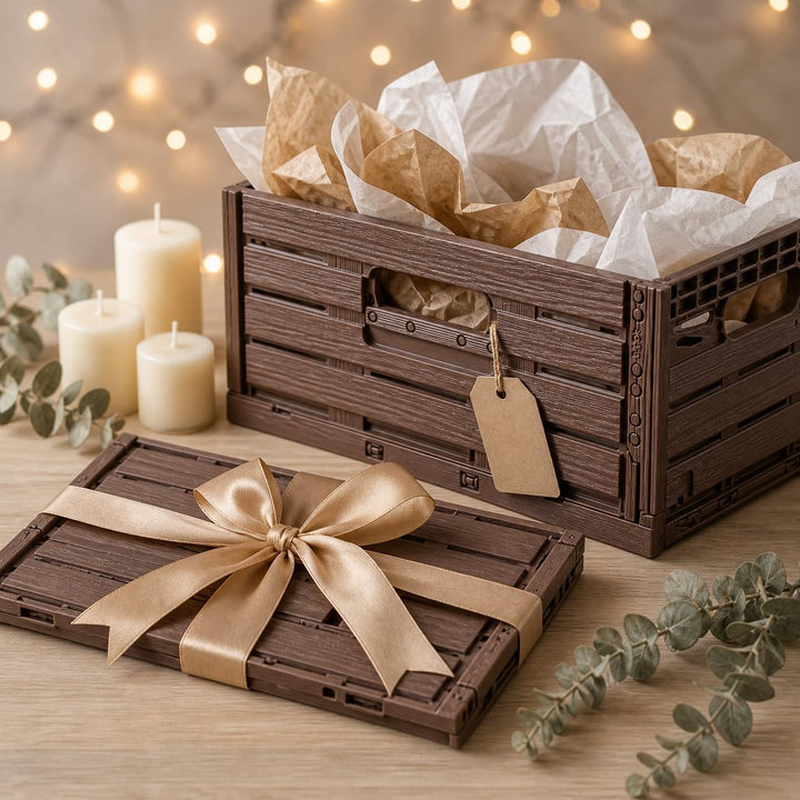 Bestlivings Stabile Faltbox im Holzdesign 40 x 30 x 16,3cm ( LxBxH ) Stapelbarer Faltbarer Einkaufsk