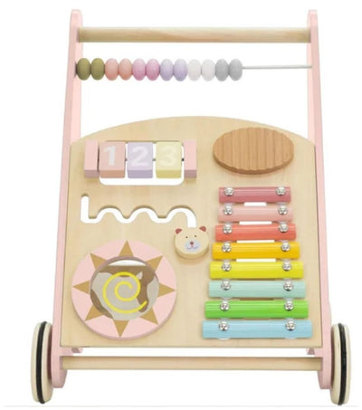 COIL Babywalker Lauflernwagen 3in1, Kinderwagen aus Holz, Lernspielzeug, ab 12 Monaten (Rosa), Rosa