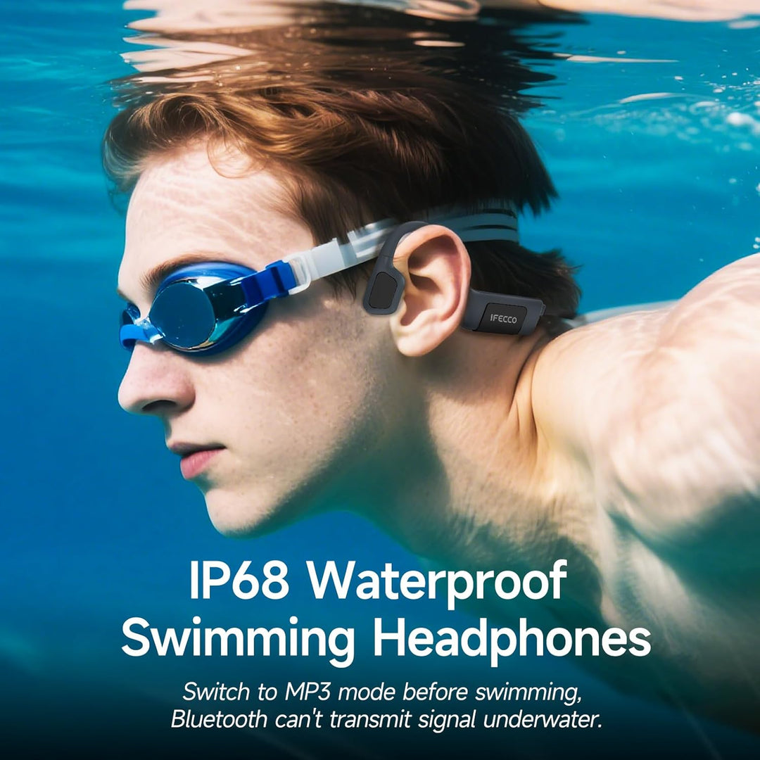 IFECCO Kopfhörer Schwimmen, Knochenschall Kopfhörer Bluetooth 5.4, IP68 wasserdichte Open Ear Kopfhö