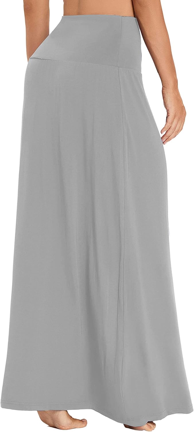 Damen Sommer Hohe Taille Boho Yoga Maxi Rock Elastisch Pull On Lang Röcke M Hellgrau, M Hellgrau