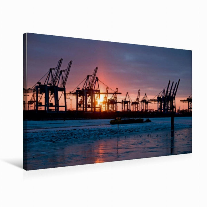 Premium Textil-Leinwand 75 x 50 cm Quer-Format Kräne im Sonnenuntergang | Wandbild, HD-Bild auf Keil