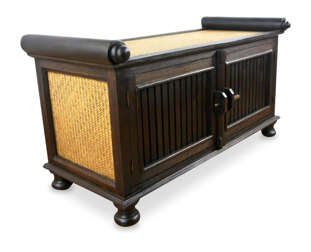 livasia Rattansideboard TV-Bank HiFi-Sideboard asiatische Phono Möbel Sitzbank (mittel), mittel