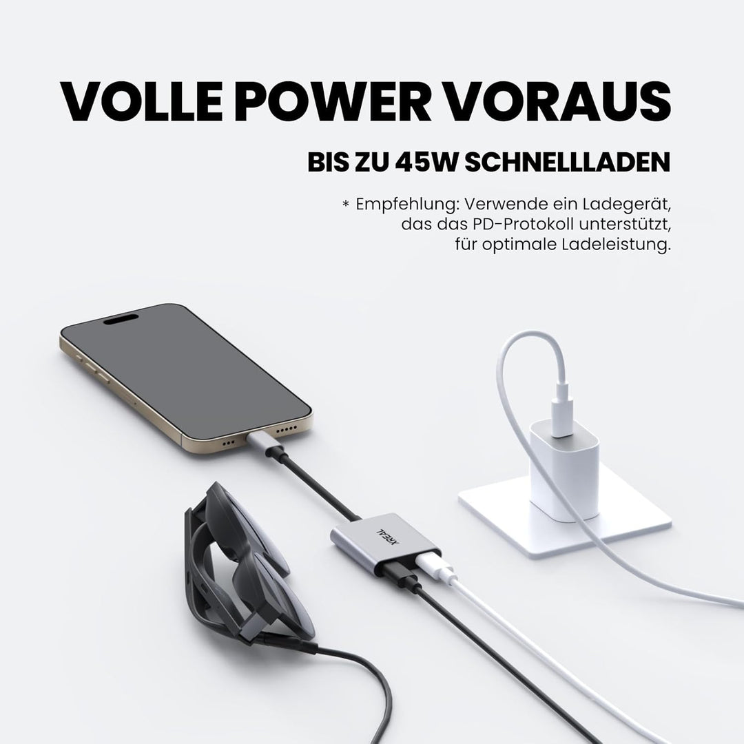 XREAL Hub, Power und Play Adapter, damit lädst AR-Brille auf, während du Dein Quellgerät auflädst, z