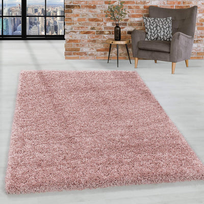 HomebyHome Shaggy Teppich Wohnzimmer Flauschiger Teppich Läufer Flur 80x250 cm Rosa Einfarbig - Hoch