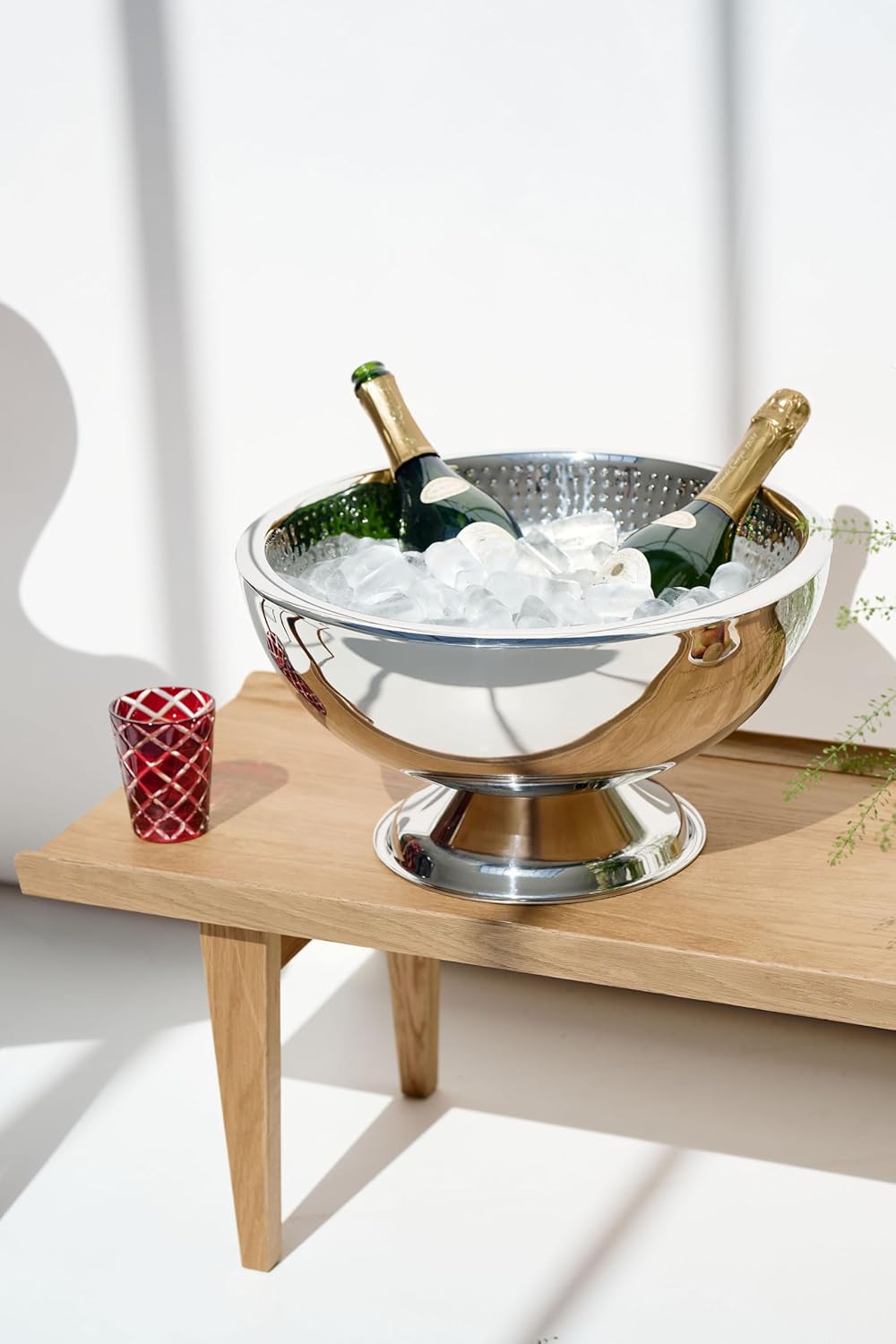 EDZARD Champagnerkühler Cadiz (ø 43 cm, H 24 cm) Edelstahl hochglanzpoliert, innen gehämmert, doppel