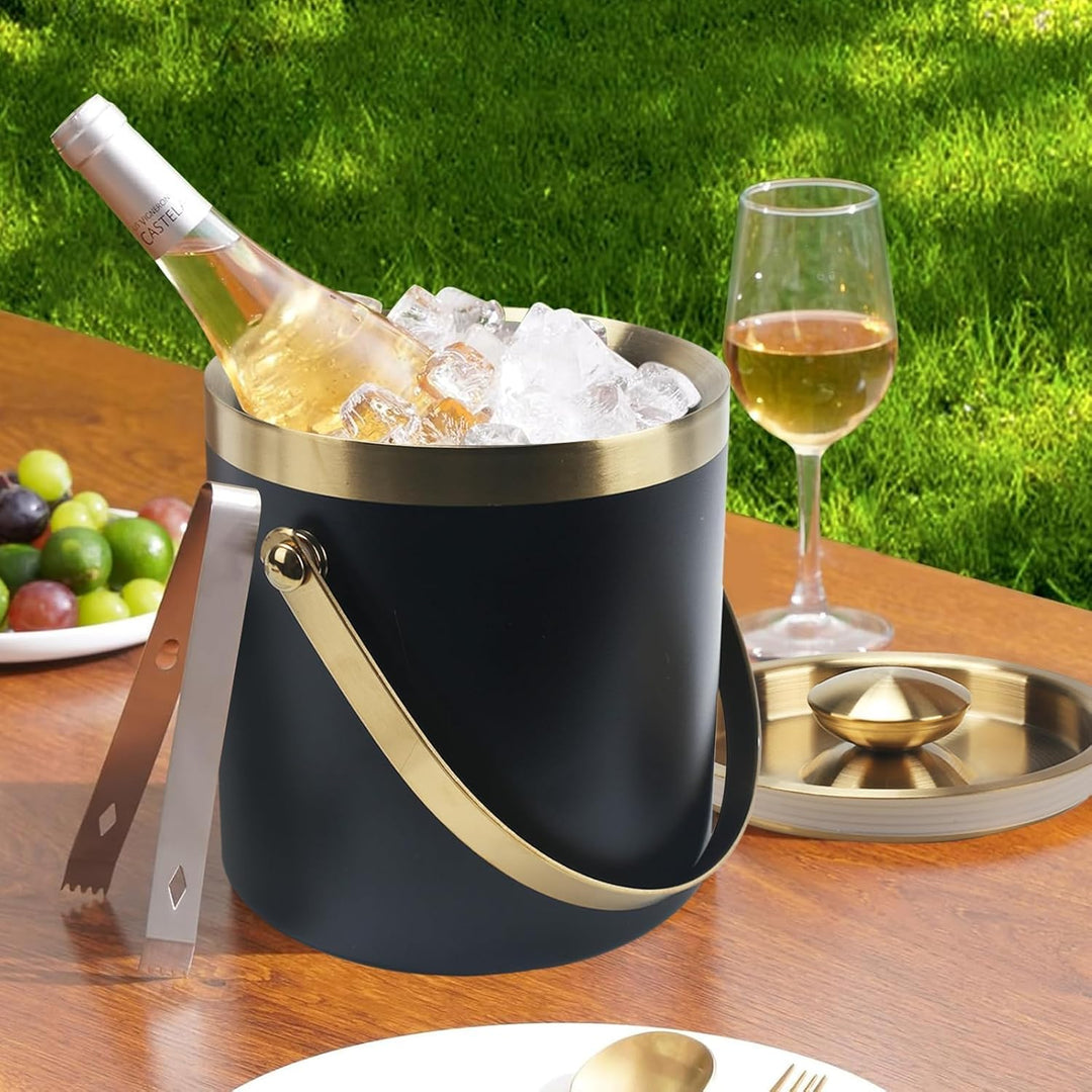 2L Eiseimer Eiswürfelbehälter Eisbehälter Edelstahl, Doppelwandiger Isolierter Eiskübel, Ice Bucket