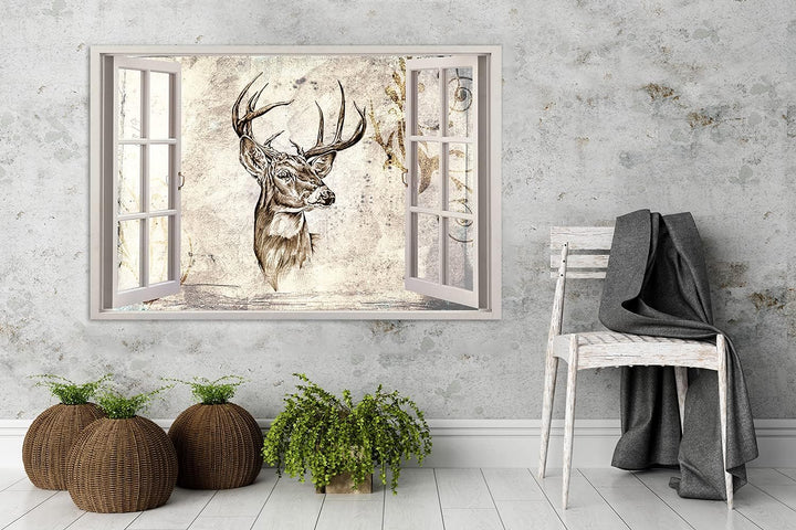 Feeby Viles - Leinwand Bilder - Fensterblick Natur- 120x80 cm- Deko Wohnzimmer - Wandbilder Schlafzi