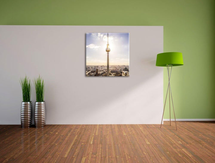 Pixxprint Grossstadt Fernsehturm Berlin City, Format: 70x70 auf Leinwand, 70x70