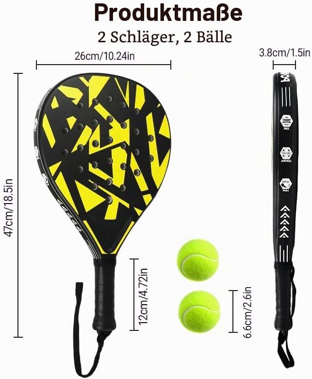 Padelracket 2er-Set mit ABS-Oberfläche und Eva-Schaumkern, für Erwachsene, inklusive Zwei Bällen und