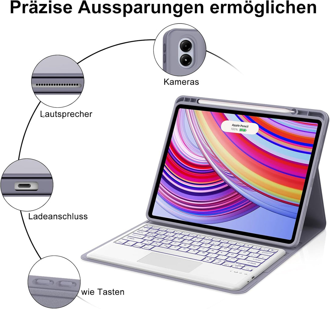 IVEOPPE Hülle Tastatur für Redmi Pad Pro 12.1 Con Touchpad, Tastatur für Xiaomi Poco Pad 2024, 7-Far