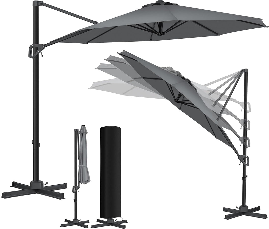 KESSER® Sonnenschirm Ampelschirm Sun Rund XL Ø330 cm Inkl. Abdeckung + Windsicherung 7-Fach Verstell