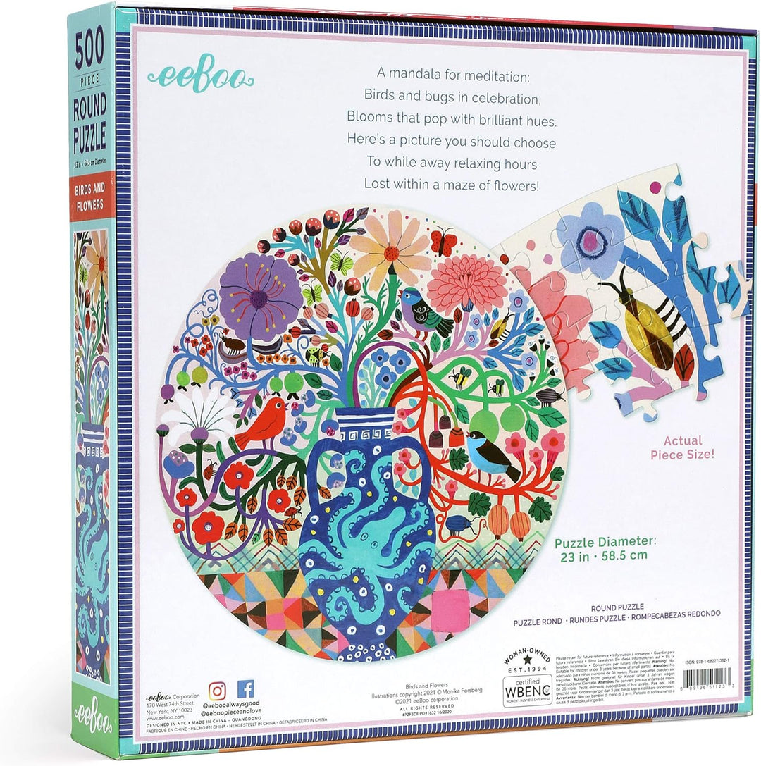 eeBoo Birds and Flowers recyceltem Karton-Puzzle für Erwachsene 500 Bunte Teile-PZFBDF