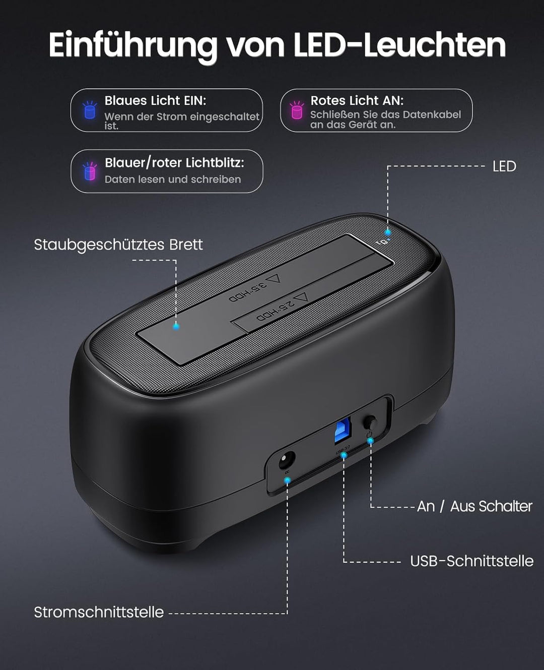 ORICO 3,5 Zoll Festplatten Docking Station USB 3.0 Festplattengehäuse für SATA 2.5" und 3.5" HDD SSD