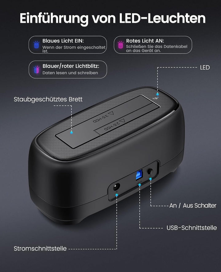 ORICO 3,5 Zoll Festplatten Docking Station USB 3.0 Festplattengehäuse für SATA 2.5" und 3.5" HDD SSD