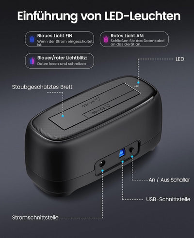 ORICO 3,5 Zoll Festplatten Docking Station USB 3.0 Festplattengehäuse für SATA 2.5" und 3.5" HDD SSD