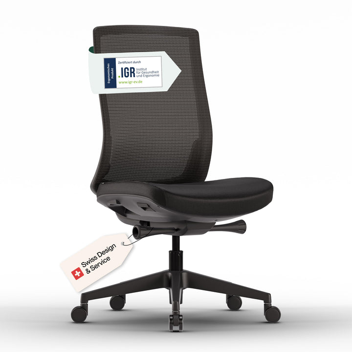 Ergo Bürostuhl Ergonomisch ohne Armlehnen Schwarz | Schreibtischstuhl mit Synchronmechanik, Lordosen