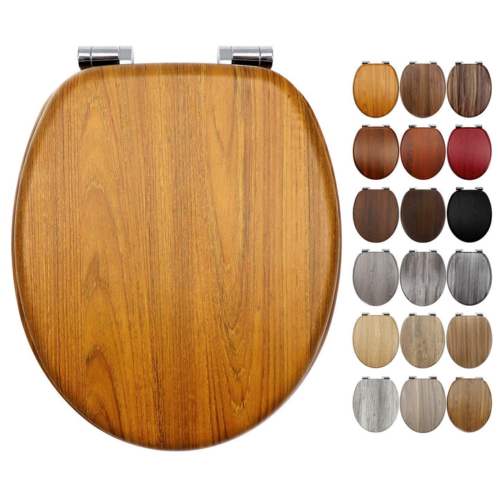 WC Sitz mit Absenkautomatik, Toilettendeckel aus MDF Holz, Toilettensitz mit Holzoptik-Furnier (Roya