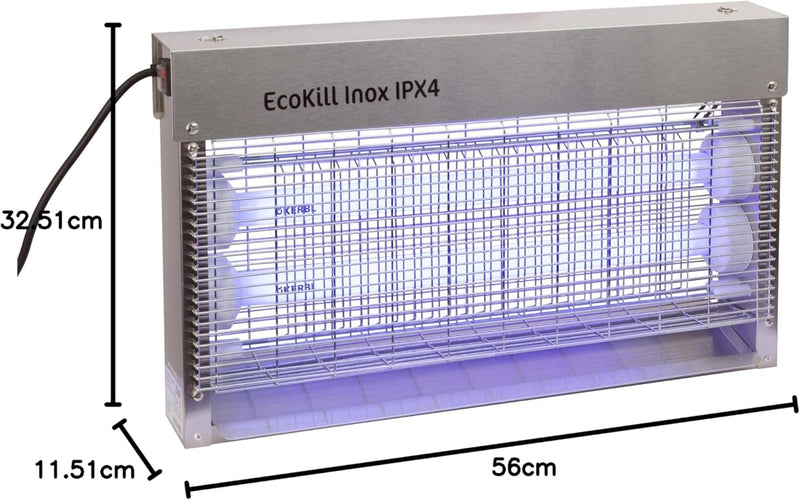 Kerbl 299935 Elektrische Fliegenvernichter EcoKill Inox, IP X 4, 2 x 15 W, 250 ml (1er Pack), IP X 4