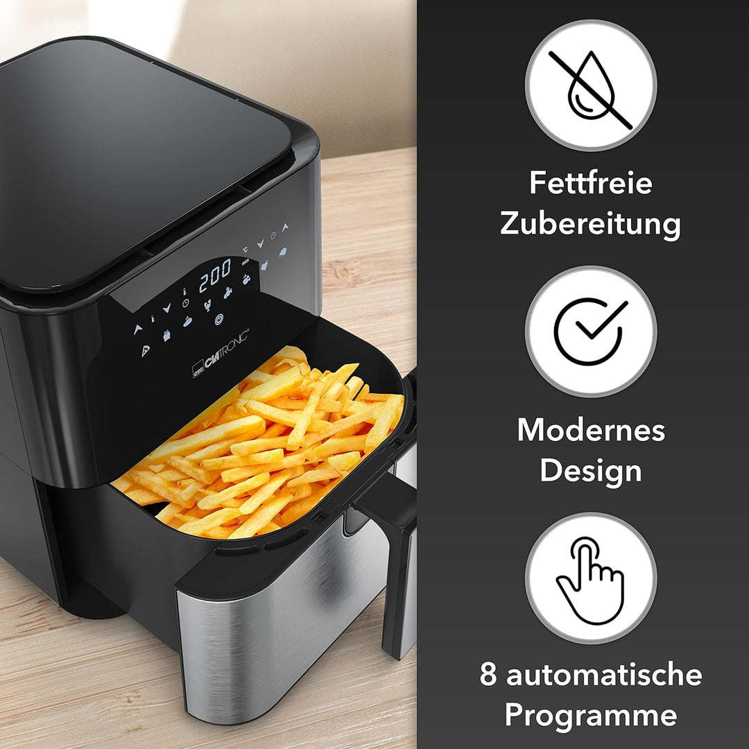 Clatronic® Heissluftfritteuse XXL - 5L Fritteuse | Heissluft für fettfreies frittieren| Edelstahl-Ai