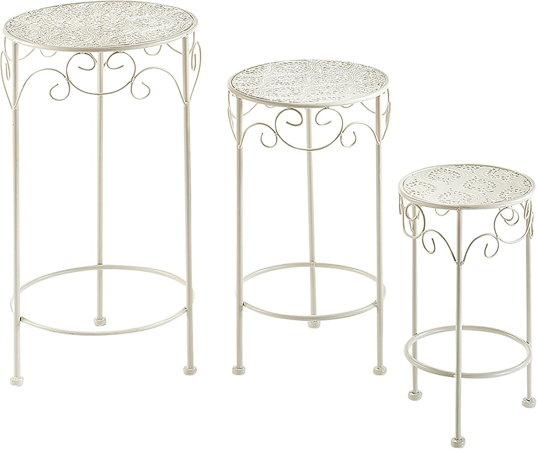 Kobolo Blumenhocker Pflanzenständer 3er Set Gartenständer Dekoständer Antik Cream