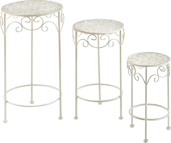 Kobolo Blumenhocker Pflanzenständer 3er Set Gartenständer Dekoständer Antik Cream