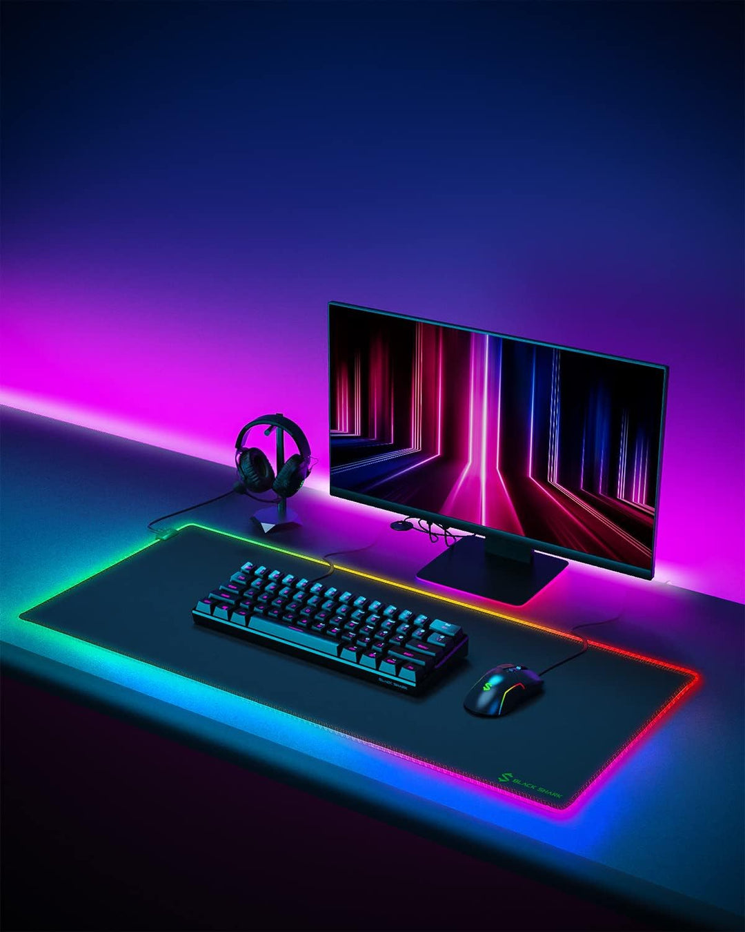 Black Shark Gaming Mauspad XXL 900x400 mm - 11 Beleuchtungs-Modi Led - Mikrofaser Oberfläche Schreib
