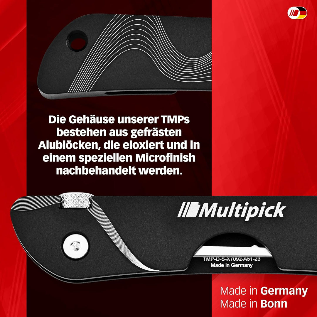 Multipick Dietrich Set ELITE BLACK Mini Taschen-Messer Lockpicking Set mit 6 wechselbaren Lock-Pick