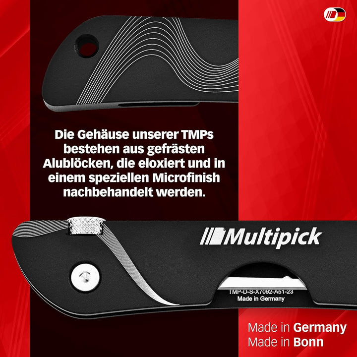 Multipick Dietrich Set ELITE BLACK Mini Taschen-Messer Lockpicking Set mit 6 wechselbaren Lock-Pick