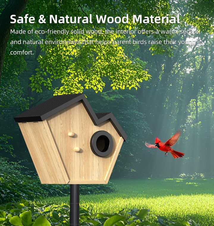 Vogelhaus mit Kamera, 2K Kamera WLAN Outdoor mit Massivholz Nistkasten, 2,4G WiFi & App Benachrichti