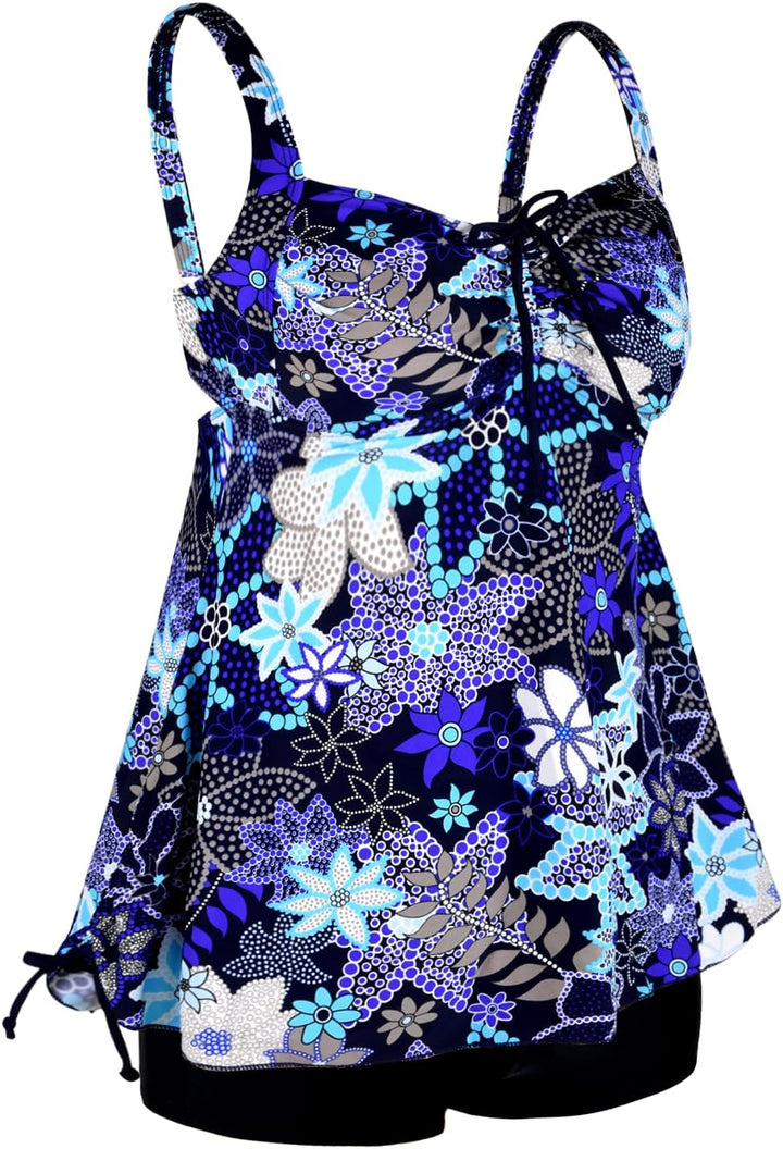 Hilor Tankini Bathing Suits for Women Plus Size Swimsuit Retro Paisley Two Piece Swimwear Blaue Blum