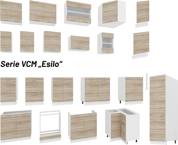VCM Küchenschrank Breite 50 cm Holztür Hängeschrank Küche Küchenmöbel Esilo Weiss/Sonoma-Eiche Weiss