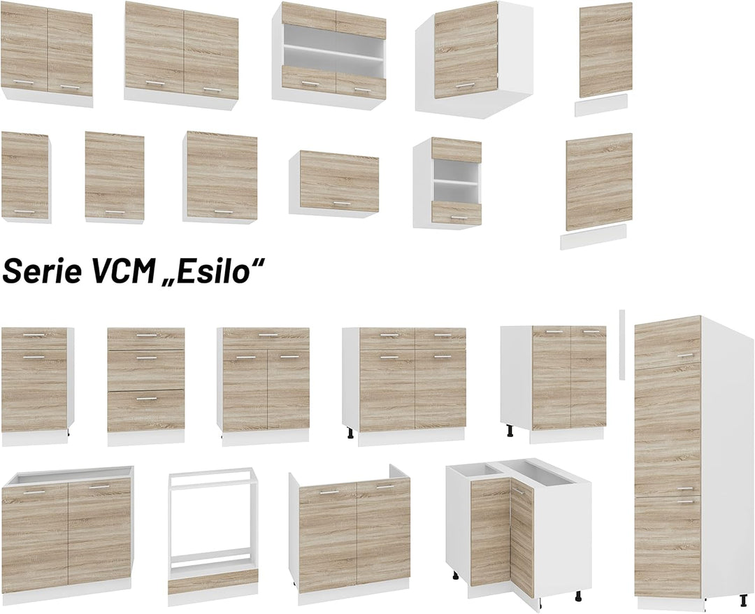 VCM Küchenschrank Breite 60 cm Holztür Hängeschrank Küche Küchenmöbel Esilo Weiss/Sonoma-Eiche Weiss
