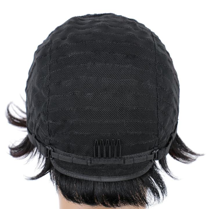 Huarisi Short Layered Pixie Cut Wig with Bangs Human Hair for Black Women Glueless Bob Wigs None Lac