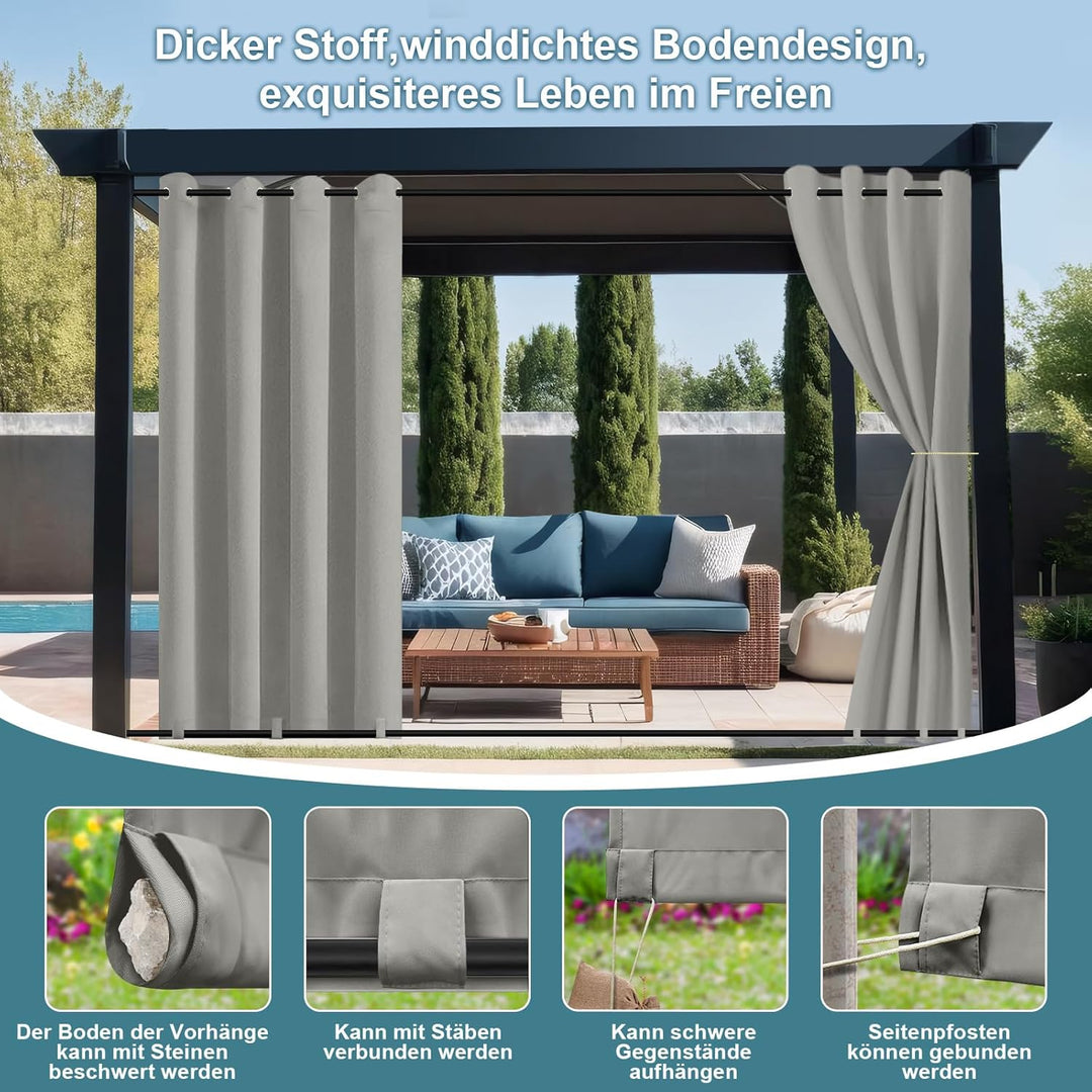 Rosnek 2 Stück Outdoor Vorhang Wetterfest Unten Gewichtet, Outdoorvorhänge mit Ösen 213x132cm Outdoo
