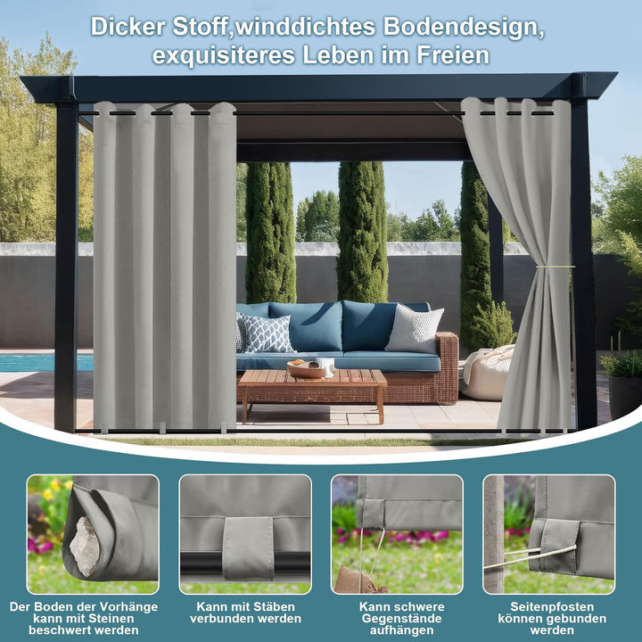 Rosnek 2 Stück Outdoor Vorhang Wetterfest Unten Gewichtet, Outdoorvorhänge mit Ösen 213x132cm Outdoo
