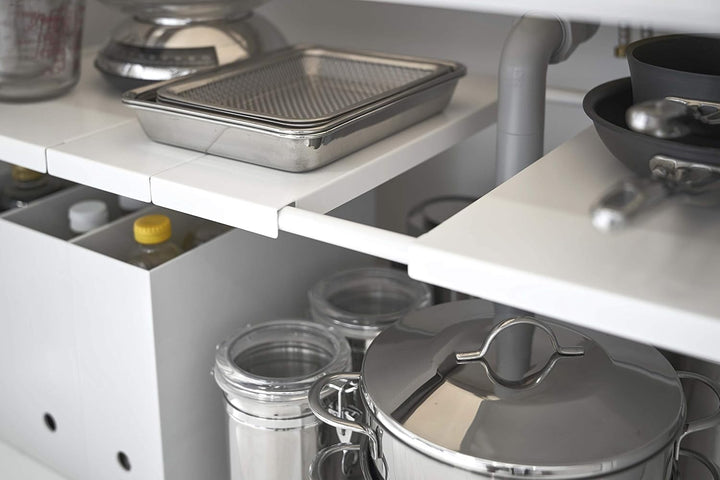 Yamazaki 4948 TOWER Ausziehbarer Organizer mit 2 Ebenen, weiss, Stahl, Minimalistisches Design